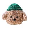 Plush Knitted Wireless Headphone Case Silicone Wireless Bluetooth Earbuds Headphones Case, Brown Dog Green Hat