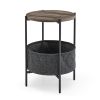 Modern Accent End Table with Storage Basket, Grey Cloth Bag and Brown Top (18'x18'x24')