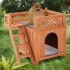 New Style Wood Pet Dog House With Roof Balcony And Bed Shelter