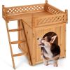 New Style Wood Pet Dog House With Roof Balcony And Bed Shelter