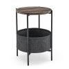 Modern Accent End Table with Storage Basket, Grey Cloth Bag and Brown Top (18'x18'x24')