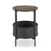 Modern Accent End Table with Storage Basket, Grey Cloth Bag and Brown Top (18'x18'x24')