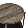 Modern Accent End Table with Storage Basket, Grey Cloth Bag and Brown Top (18'x18'x24')