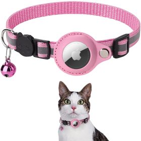 Reflective AirTag Dog Collar;  Padded Apple Air Tag Dog Collar;  Heavy Duty Dog Collar (Color: Pink)