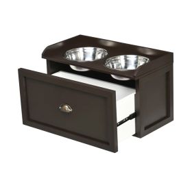 Elevated Dog Bowls Stand with 2 Stainless Steel Bowls (Color: Brown)