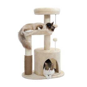 Indoor Funny Cozy Small Cat Tree Condo (Color: Beige)