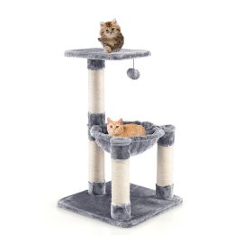 Multi-Level Cat Tower Cat Tree w/Cat Hammock (Color: Gray)