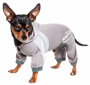 Dog Helios 'Namastail' Lightweight 4-Way Stretch Breathable Full Bodied Performance Yoga Dog Hoodie Tracksuit (Color: grey)