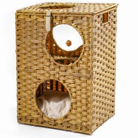 Rattan Cat Litter,Cat Bed with Rattan Ball and Cushion (Color: Brown)