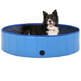 Pet Dog Bath Foldable Dog Swimming Pool PVC (Color: Blue)